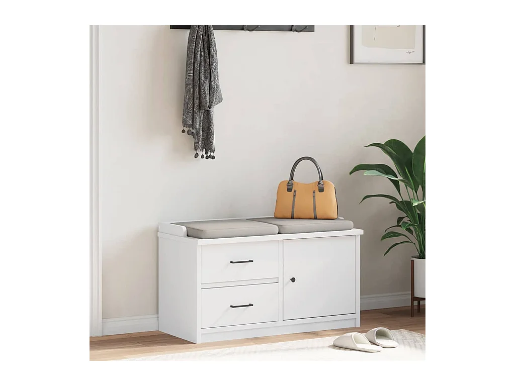 SANDNES weiße Flurbank 87x40x50 cm massives Kiefernholz