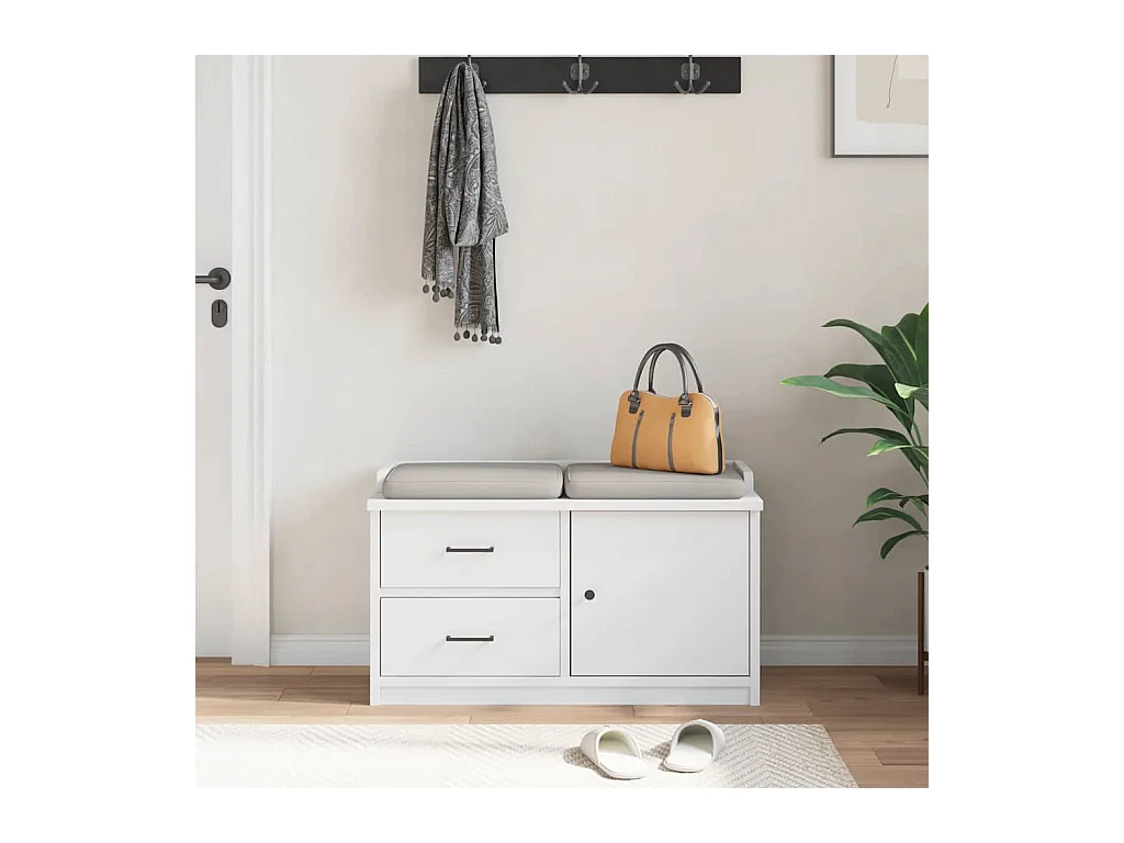 SANDNES weiße Flurbank 87x40x50 cm massives Kiefernholz