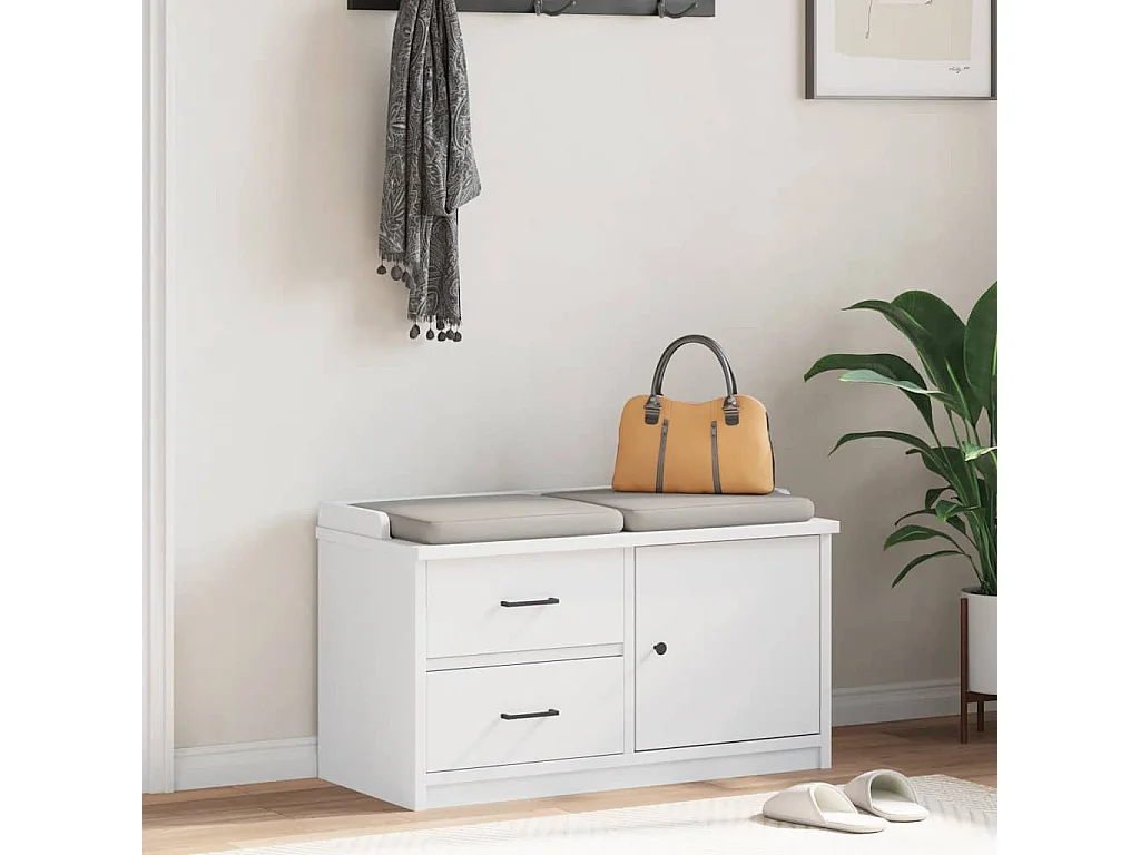 Panca da ingresso SANDNES bianca 87x40x50 cm in legno massello di pino