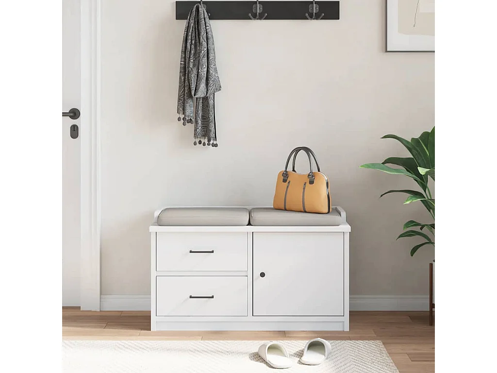 Panca da ingresso SANDNES bianca 87x40x50 cm in legno massello di pino