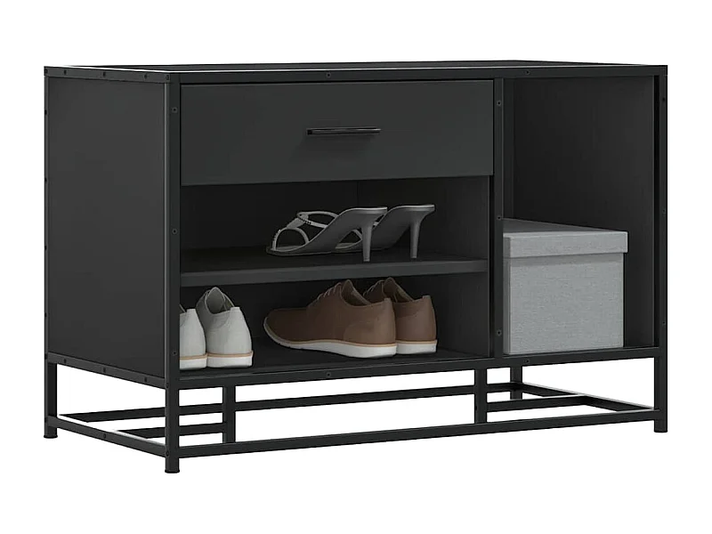Banco zapatero negro 80x40x53,5 cm madera contrachapada y metal