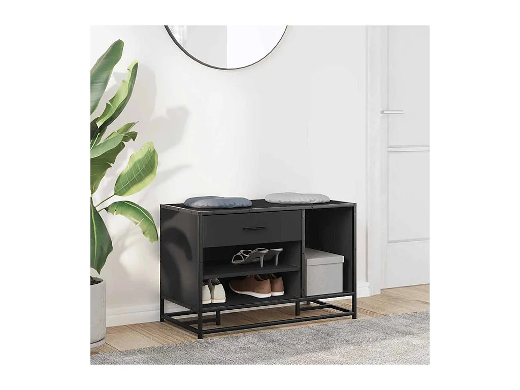 Panca portascarpe nera 80x40x53,5 cm in legno ingegnerizzato e metallo