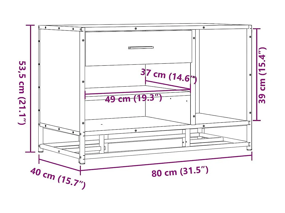 Panca portascarpe nera 80x40x53,5 cm in legno ingegnerizzato e metallo