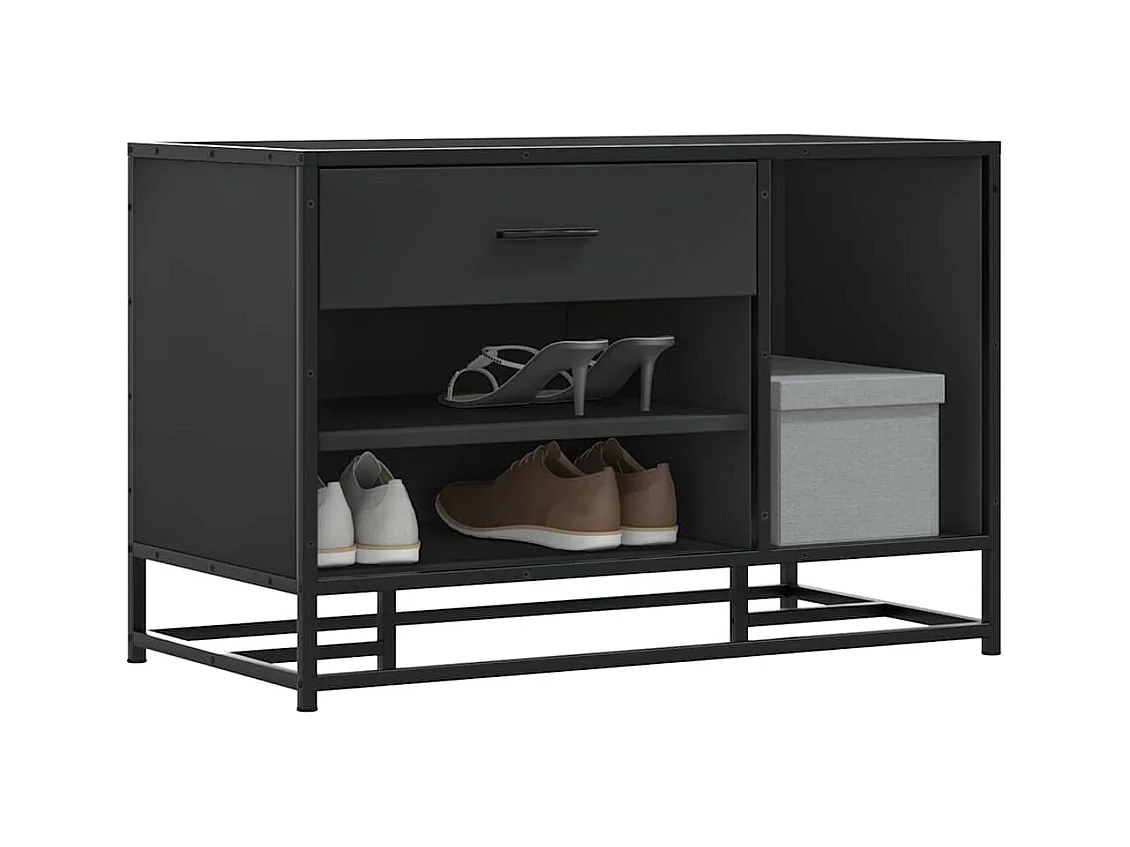 Zwarte schoenenbank 80x40x53,5 cm bewerkt hout en metaal