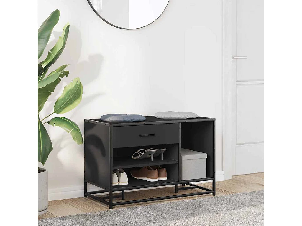 Banco zapatero negro 80x40x53,5 cm madera contrachapada y metal