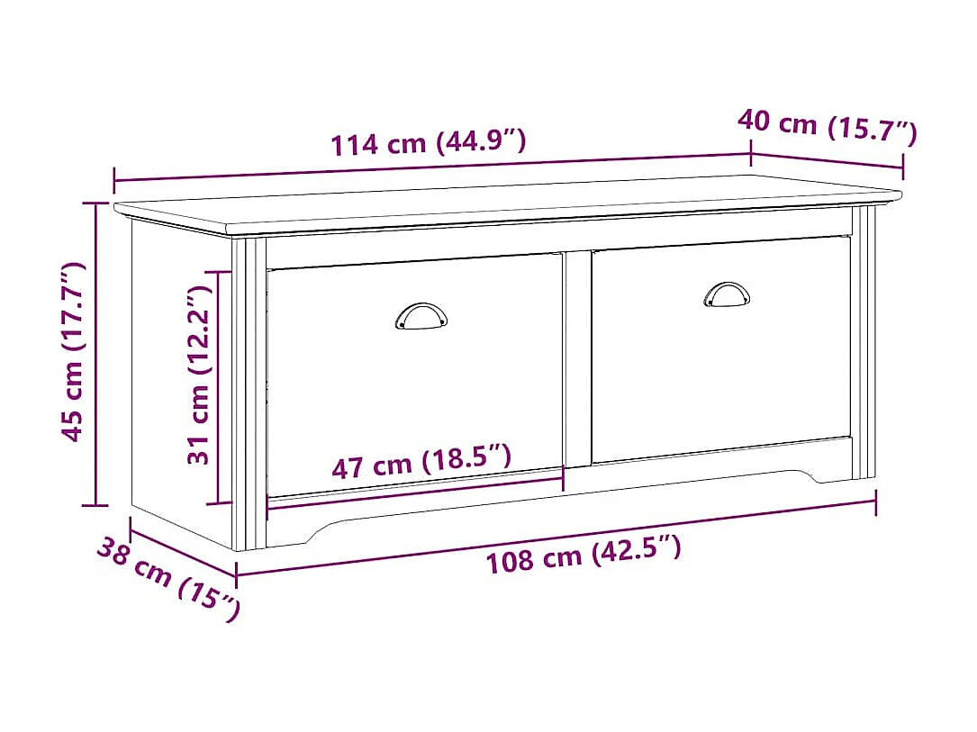 Panca da ingresso bianca BODO 114x40x45 cm