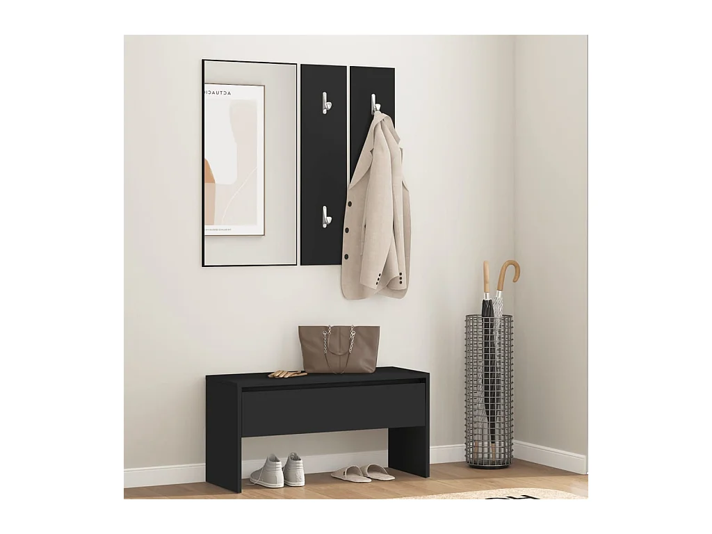 Conjunto de muebles de pasillo de madera de ingeniería negra