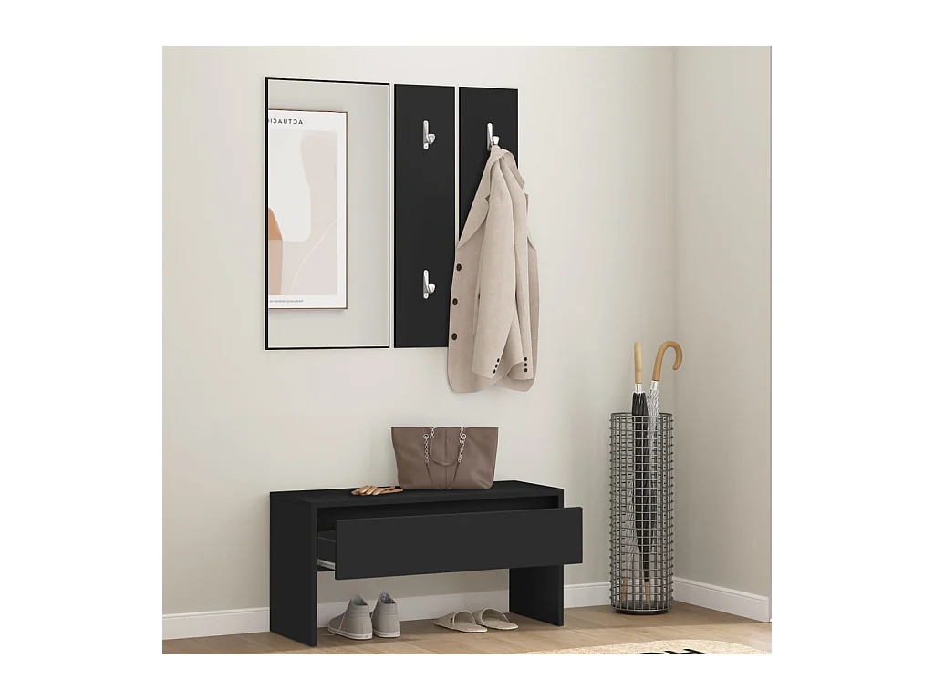 Conjunto de muebles de pasillo de madera de ingeniería negra