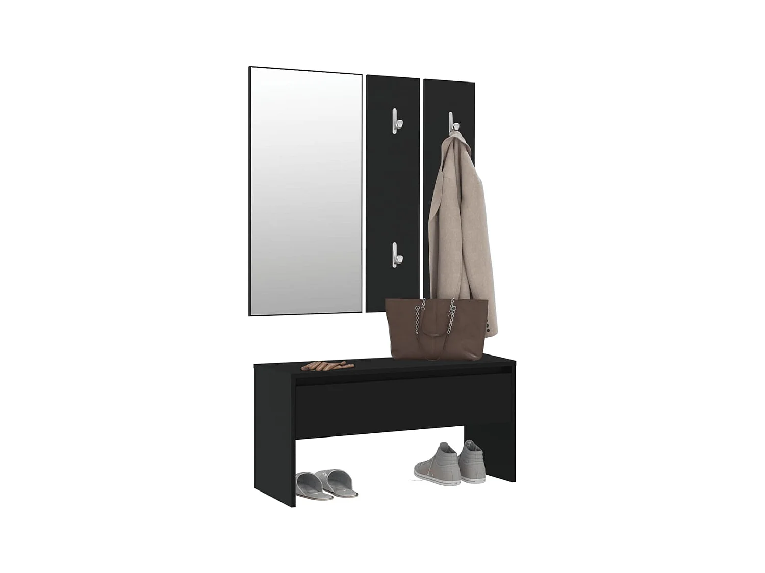 Conjunto de muebles de pasillo de madera de ingeniería negra