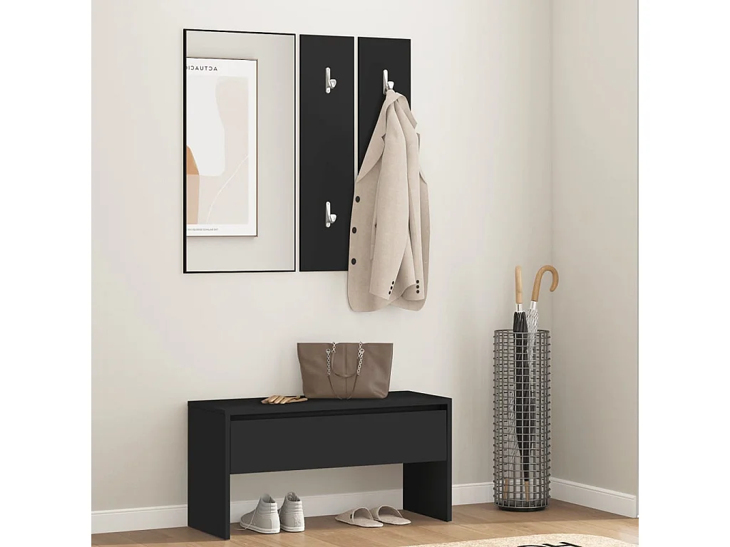 Set di mobili da ingresso in legno ingegnerizzato nero