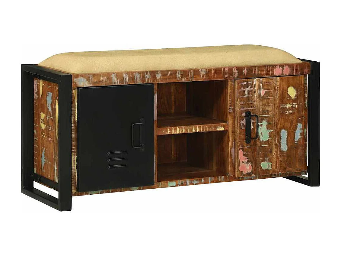 Veelkleurige opbergbank van massief gerecycled hout