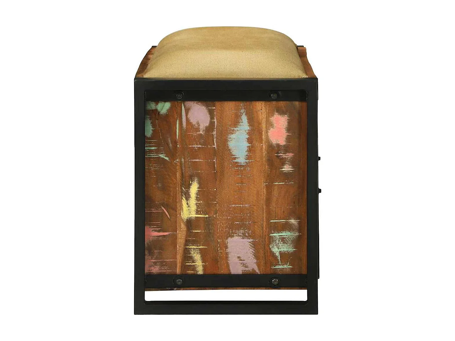 Veelkleurige opbergbank van massief gerecycled hout