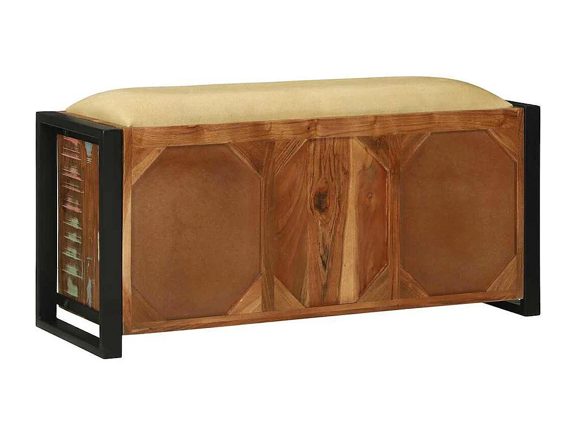 Veelkleurige opbergbank van massief gerecycled hout