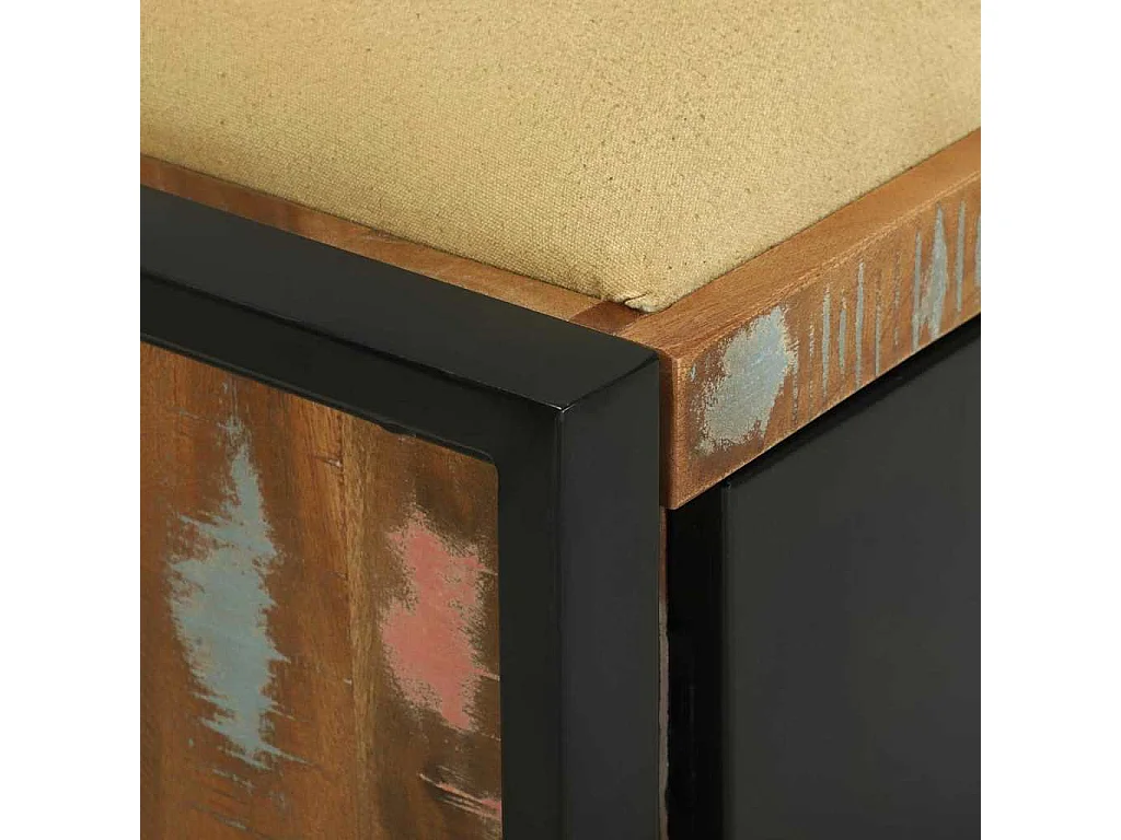 Veelkleurige opbergbank van massief gerecycled hout