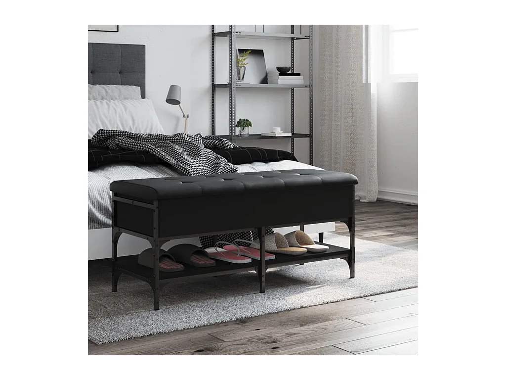 Panca portascarpe nera 102x42x45 cm in legno ingegnerizzato