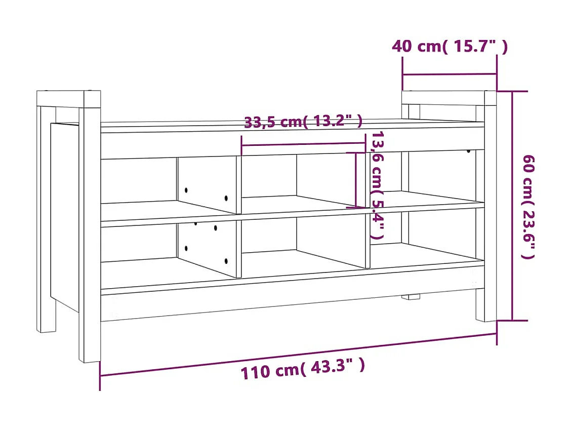 Panca da ingresso Grigio 110x40x60 cm Legno massello di pino