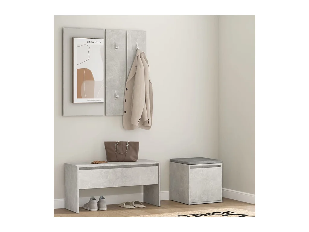 Betongraues Flurmöbel-Set aus Holzwerkstoff