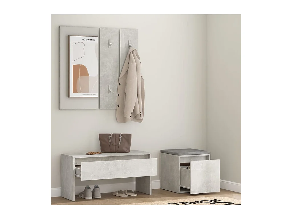 Betongraues Flurmöbel-Set aus Holzwerkstoff
