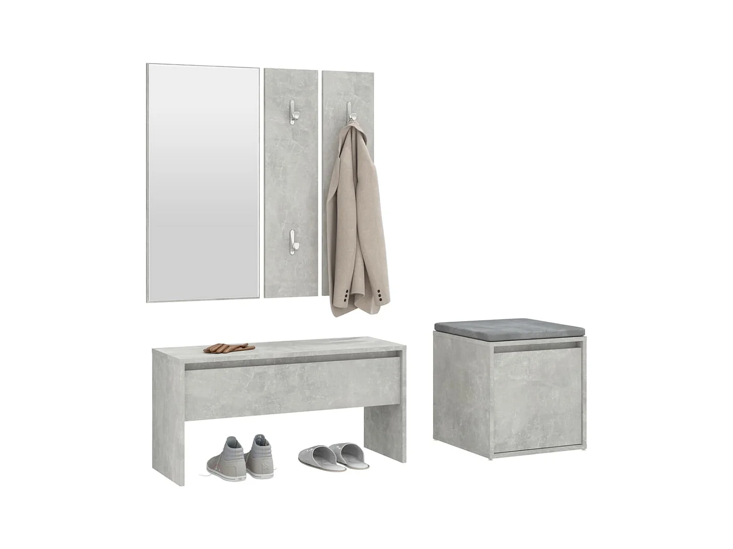 Betongraues Flurmöbel-Set aus Holzwerkstoff