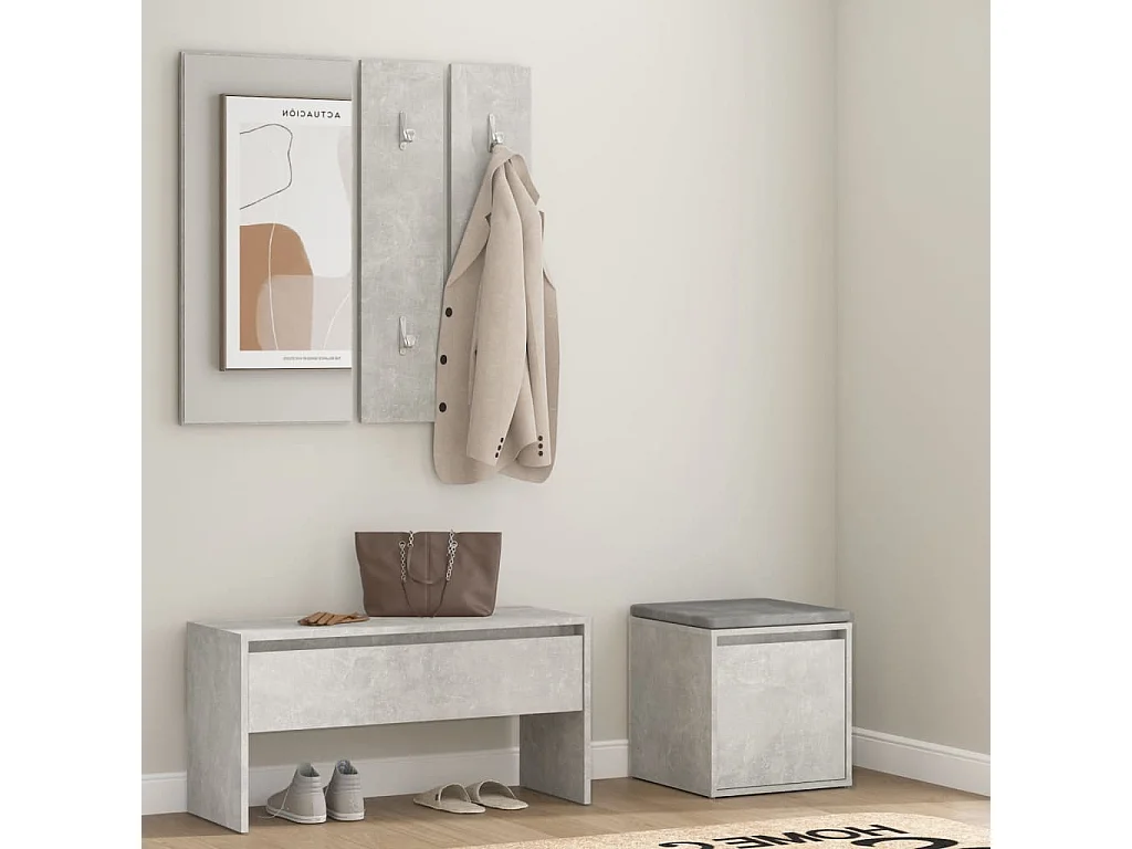 Set di mobili per corridoio grigio cemento in legno ingegnerizzato