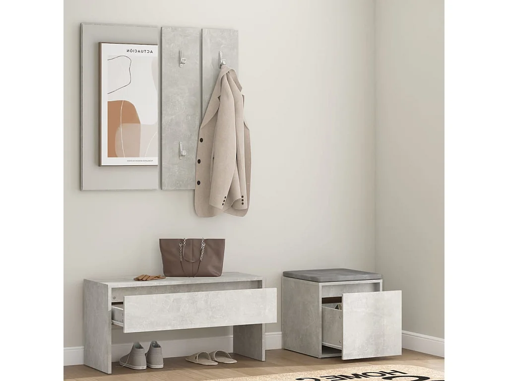 Set di mobili per corridoio grigio cemento in legno ingegnerizzato