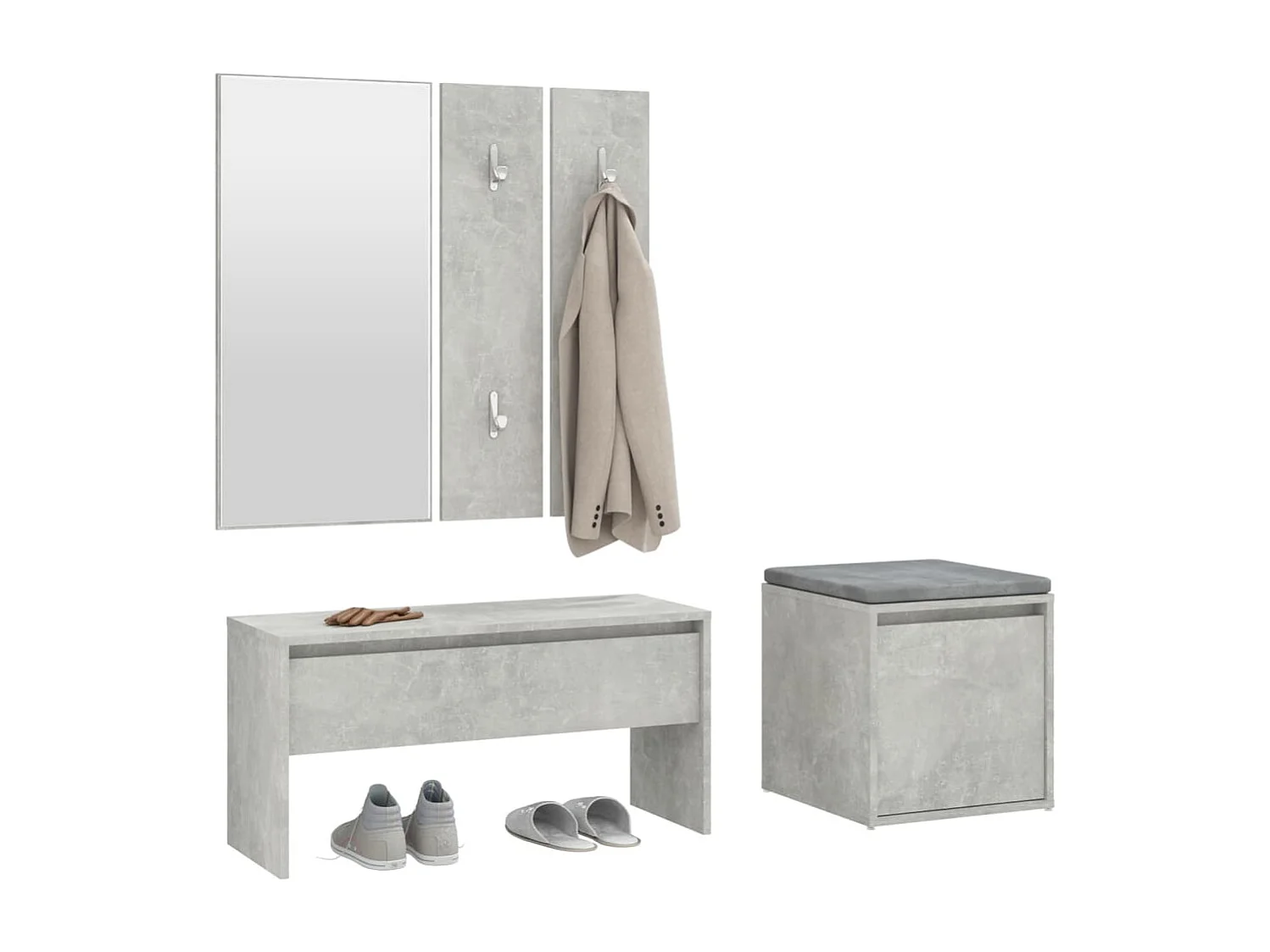 Set di mobili per corridoio grigio cemento in legno ingegnerizzato