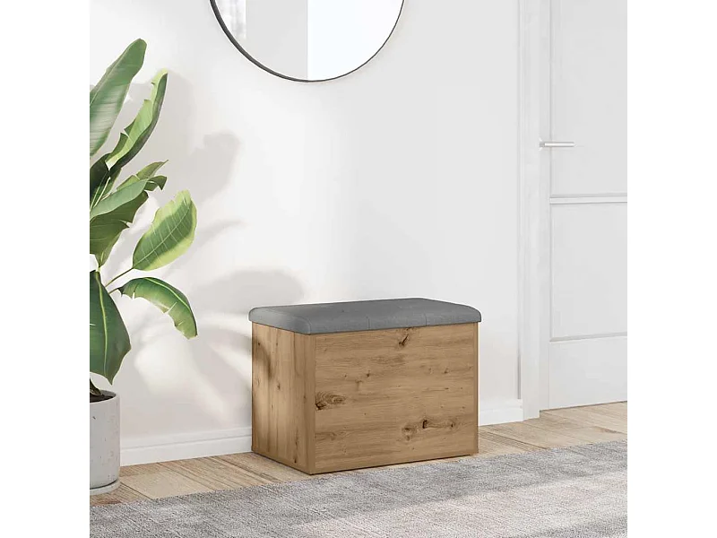 Banc de rangement chêne artisanal 62x42x45 cm bois d'ingénierie