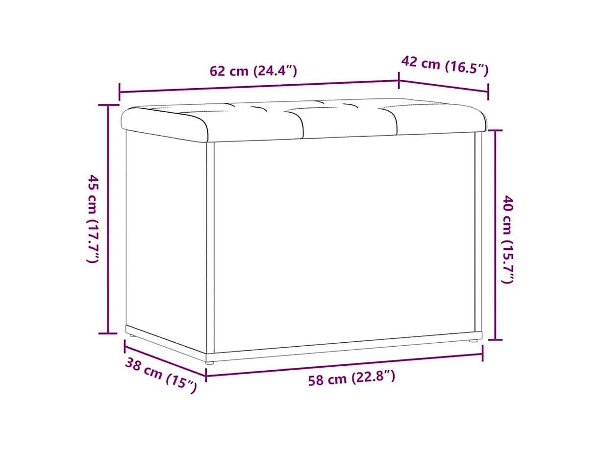 Banc de rangement chêne artisanal 62x42x45 cm bois d'ingénierie