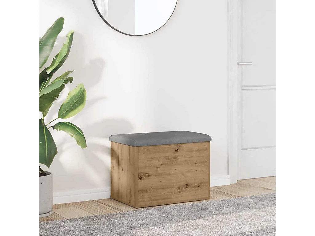 Banc de rangement chêne artisanal 62x42x45 cm bois d'ingénierie