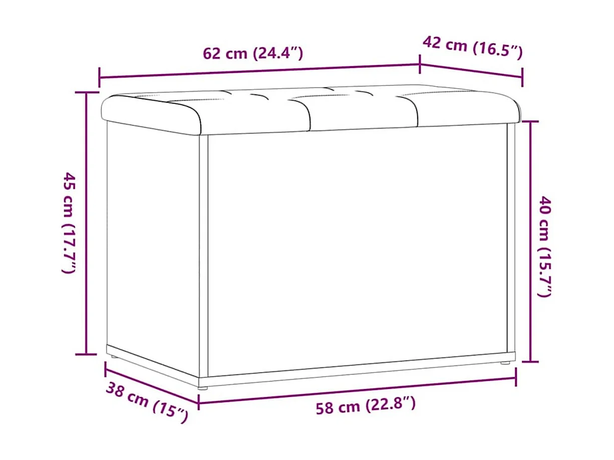 Banc de rangement chêne artisanal 62x42x45 cm bois d'ingénierie