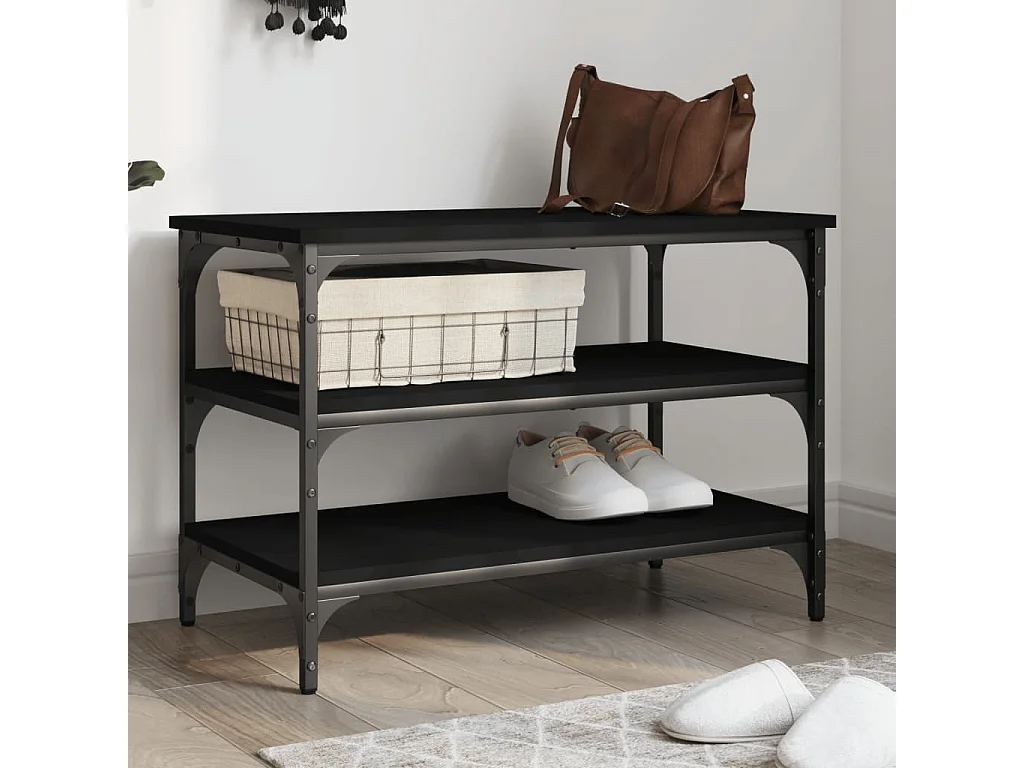 Banco zapatero negro 70x38,5x49 cm madera de ingeniería