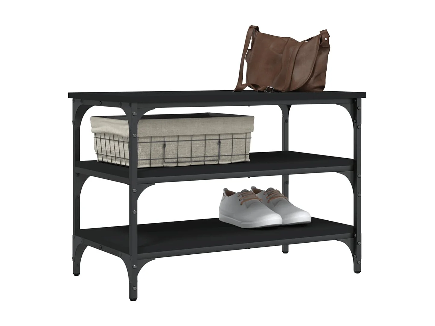 Banco zapatero negro 70x38,5x49 cm madera de ingeniería