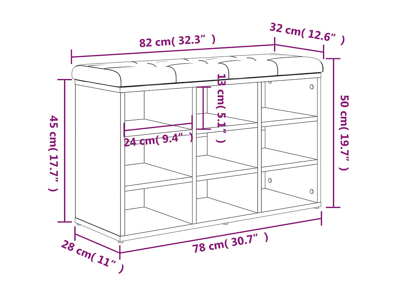 Betongraue Schuhbank 82x32x50 cm Holzwerkstoff