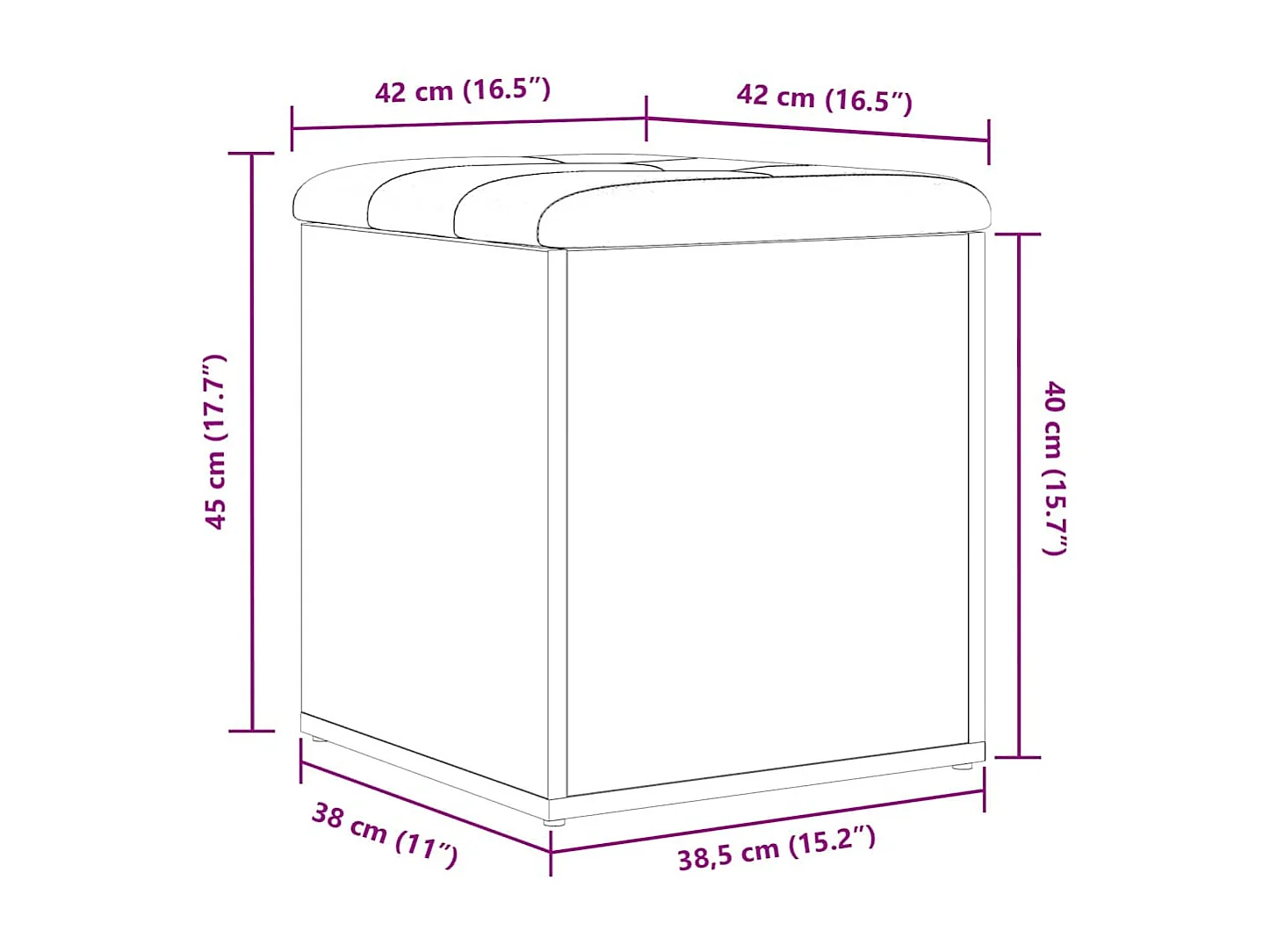 Banc de Rangement Chêne noir 42 x 42 x 45 cm Bois d'ingénierie