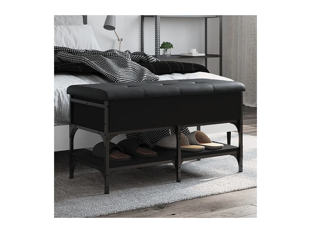 Panca portascarpe nera 82x42x45 cm in legno ingegnerizzato