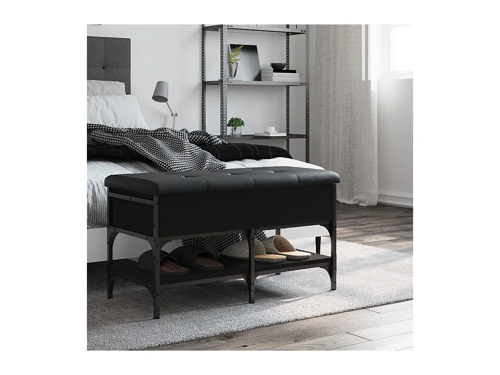 Panca portascarpe nera 82x42x45 cm in legno ingegnerizzato