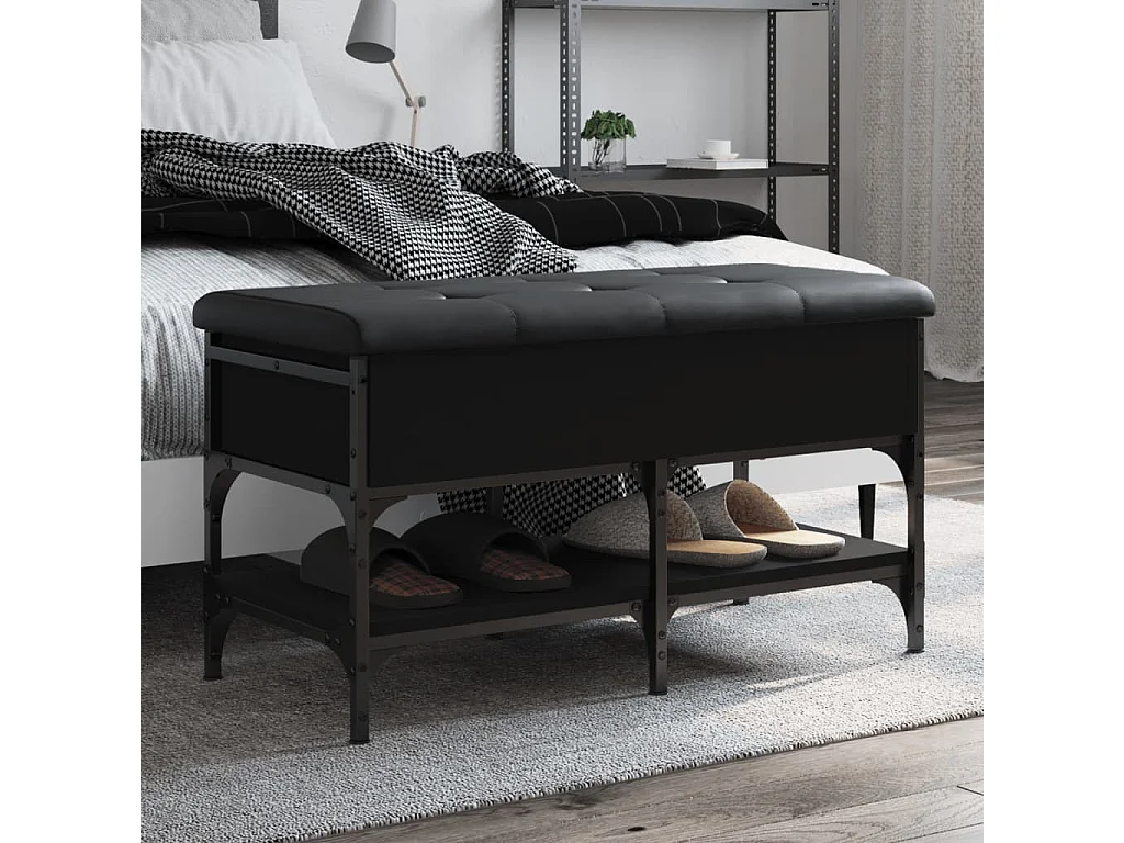 Banco zapatero negro 82x42x45 cm madera de ingeniería