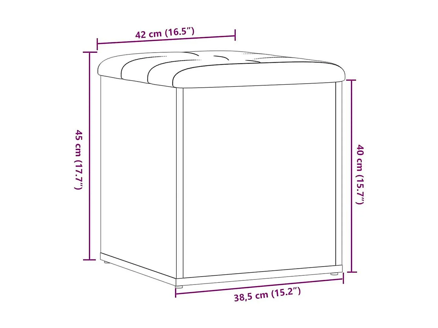 Banc de rangement chêne artisanal 42x42x45 cm bois d'ingénierie