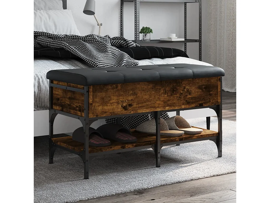 Gerookte eikenhouten schoenenbank 82x42x45 cm bewerkt hout