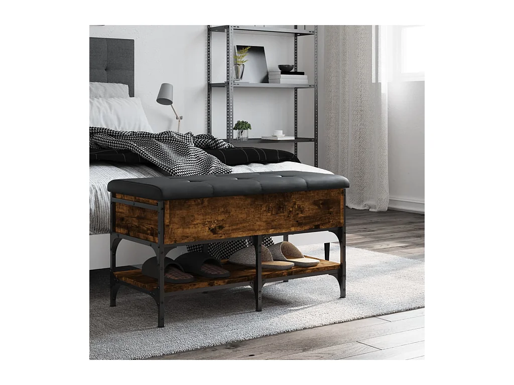 Gerookte eikenhouten schoenenbank 82x42x45 cm bewerkt hout