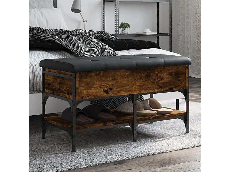 Panca portascarpe in rovere affumicato 82x42x45 cm in legno ingegnerizzato
