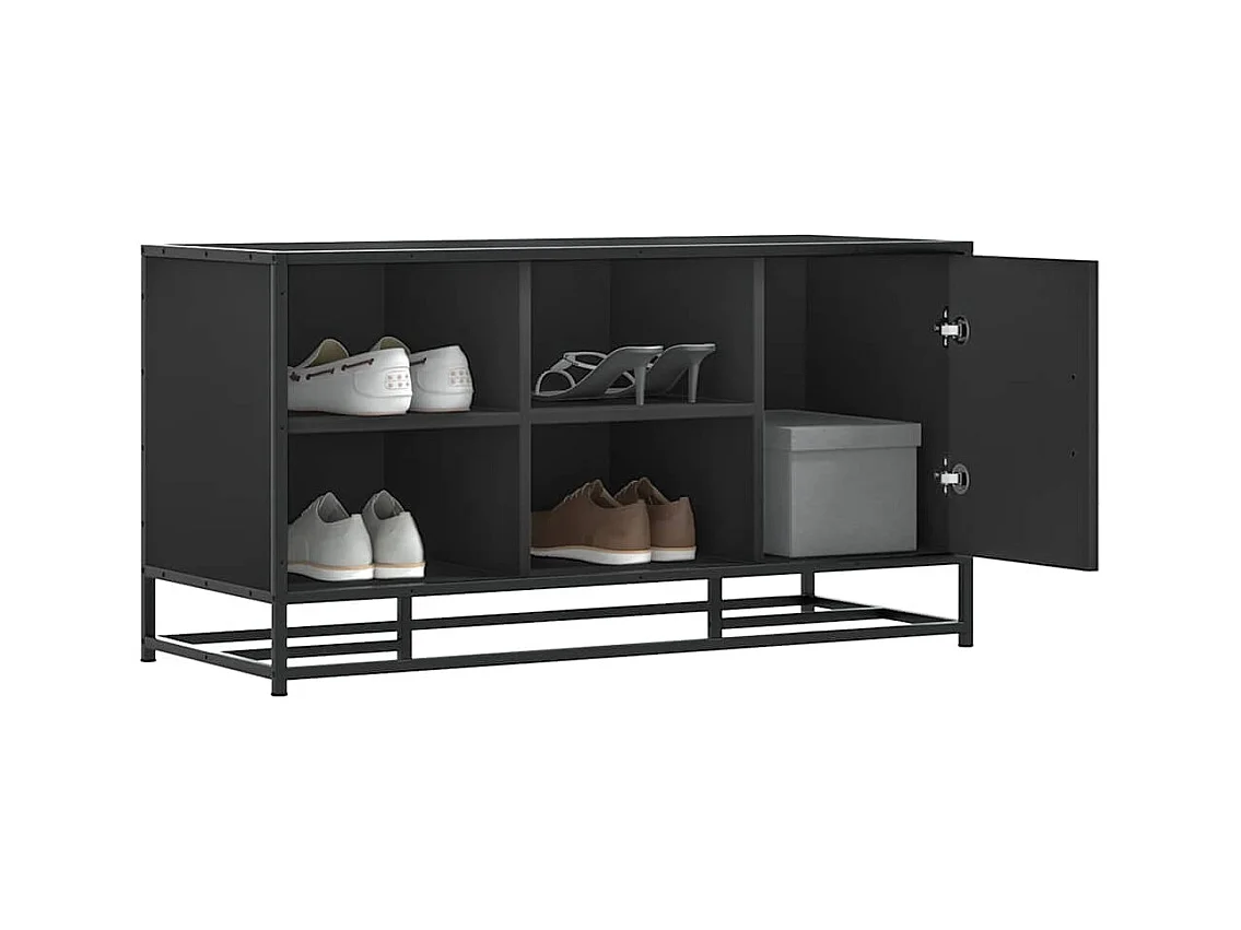 Panca portascarpe nera 100x40x53,5cm in legno ingegnerizzato e metallo
