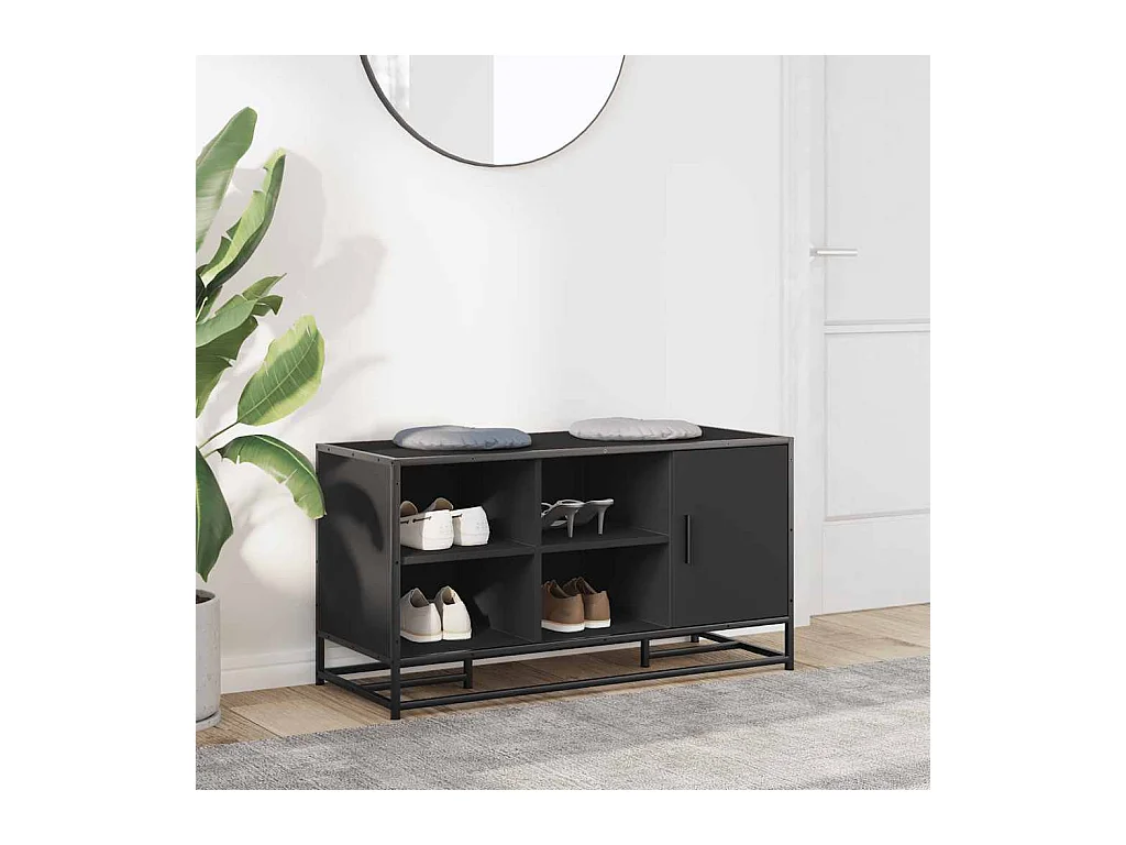 Panca portascarpe nera 100x40x53,5cm in legno ingegnerizzato e metallo