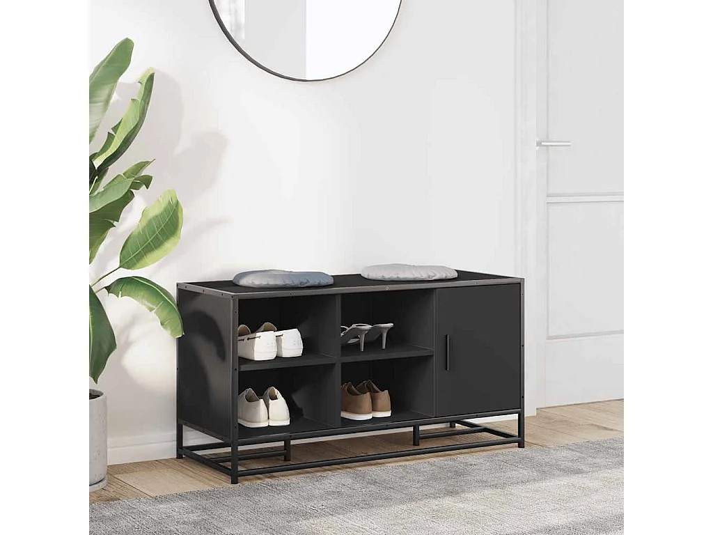 Banco zapatero negro 100x40x53,5cm madera contrachapada y metal