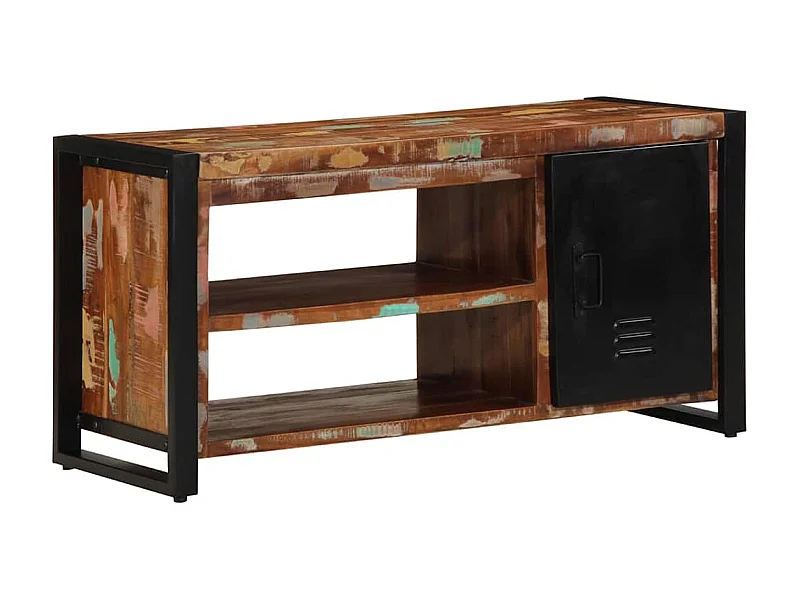 Veelkleurige schoenenbank van massief gerecycled hout