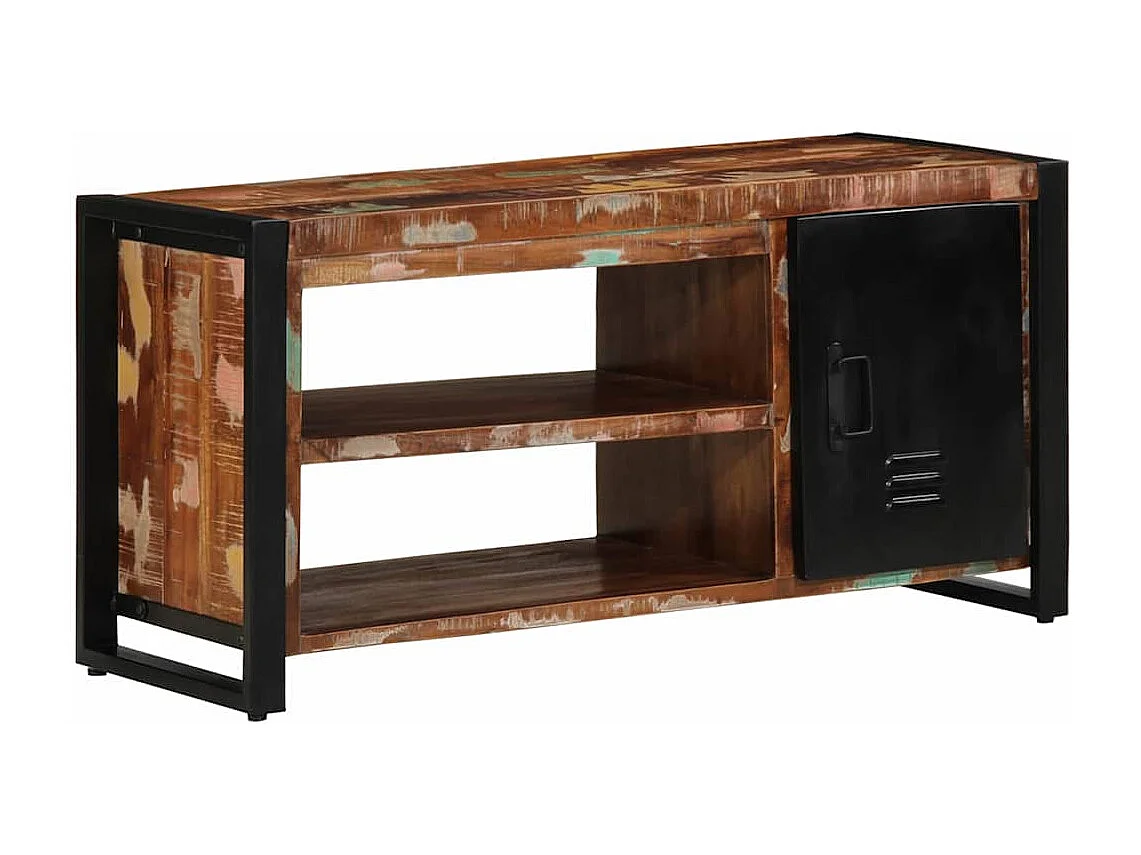 Banco zapatero multicolor de madera maciza recuperada