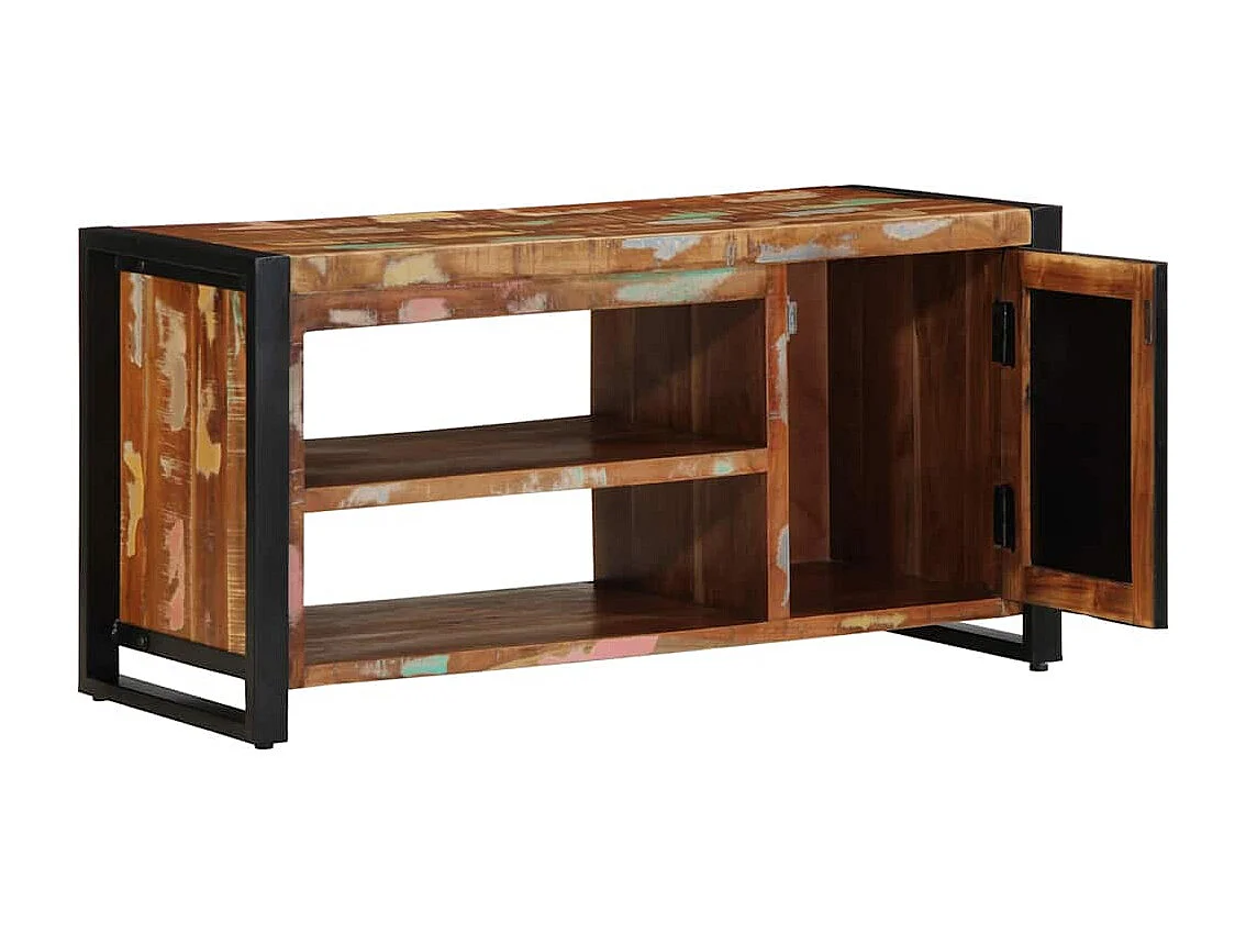 Banco zapatero multicolor de madera maciza recuperada