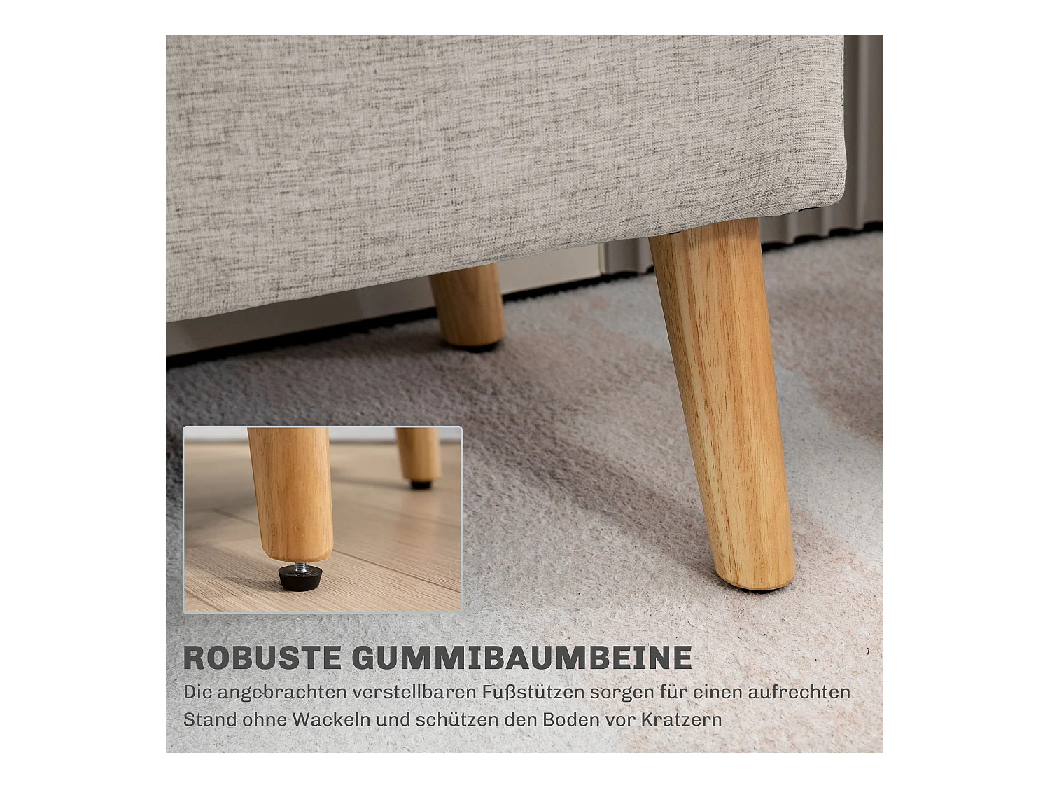 Banc de rangement avec assise rembourrée, design scandinave, polyester, beige (110x39x45cm)