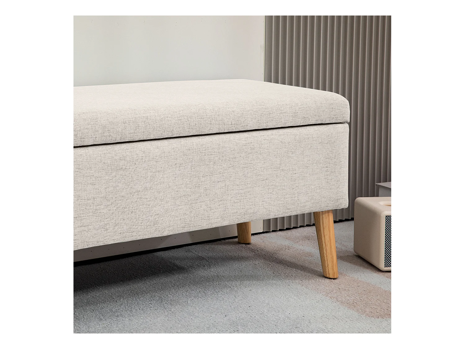Banc de rangement avec assise rembourrée, design scandinave, polyester, beige (110x39x45cm)