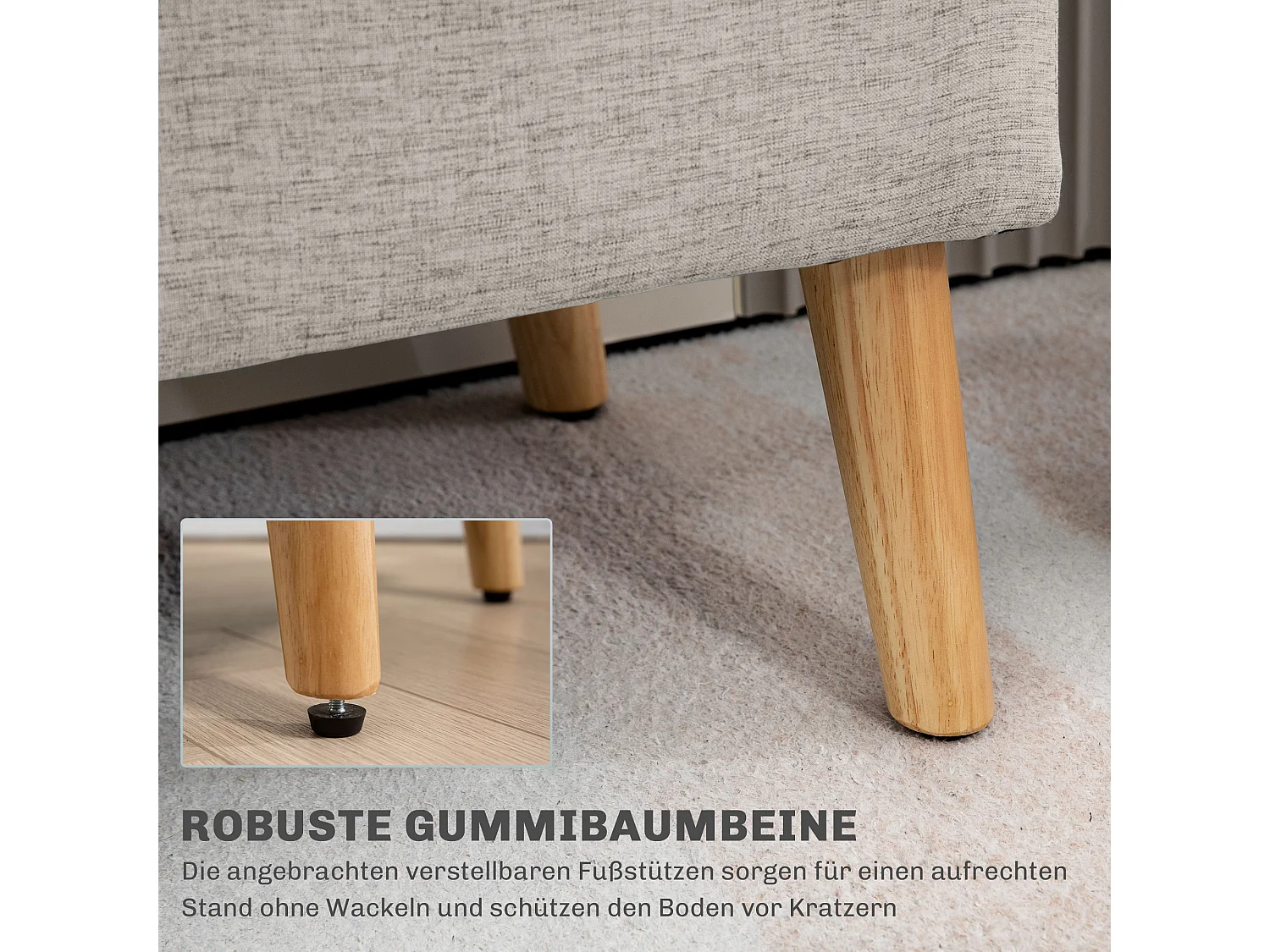 Banc de rangement avec assise rembourrée, design scandinave, polyester, beige (110x39x45cm)